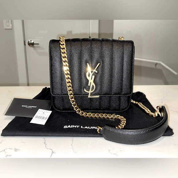 LIKE NEW Saint Laurent YSL Vicky Medium CAVIAR Leather bag w/ GHW - Picture 1 of 13